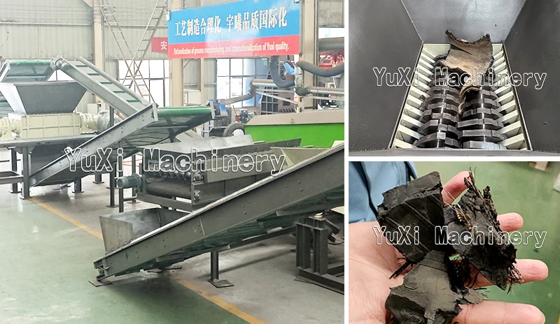 Tire shredder output rubber chips tire shredder output rubber chips and dual shaft blade chamber