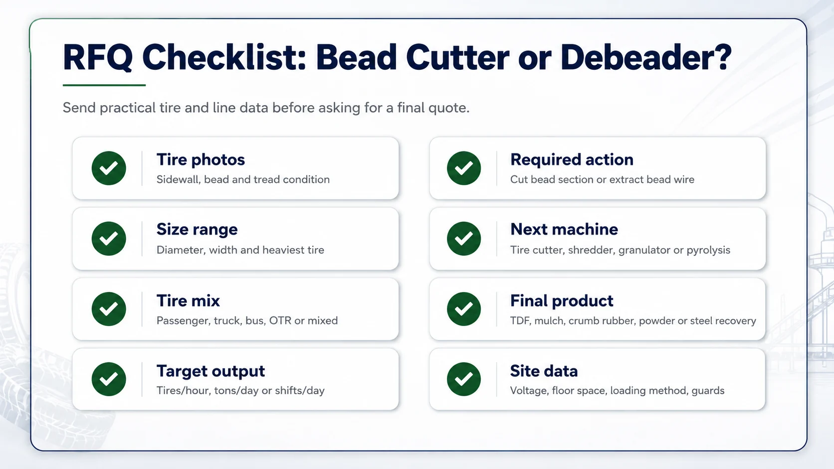 Tire Bead Cutter vs Tire Debeader 5 RFQ checklist for choosing tire bead cutter or tire debeader