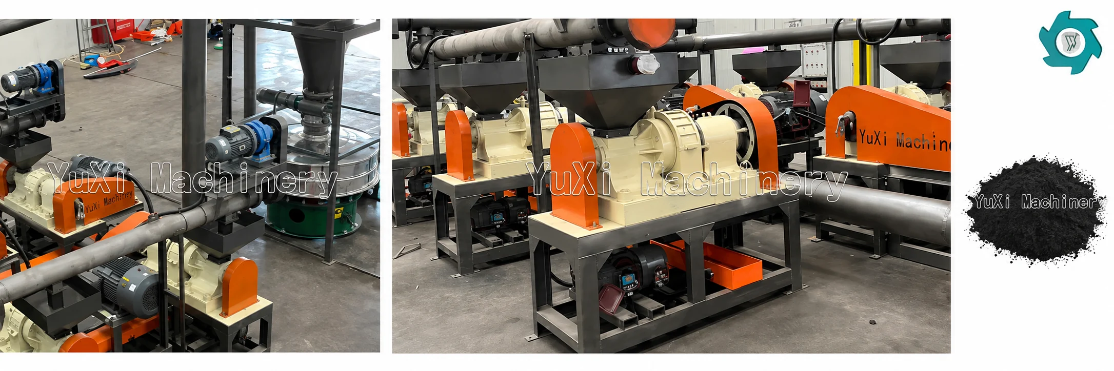 Ambient rubber grinder producing fine tire rubber powder