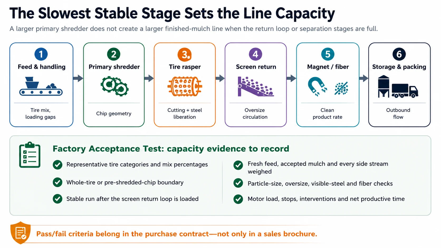 Rubber mulch line bottleneck chain and factory acceptance test checklist