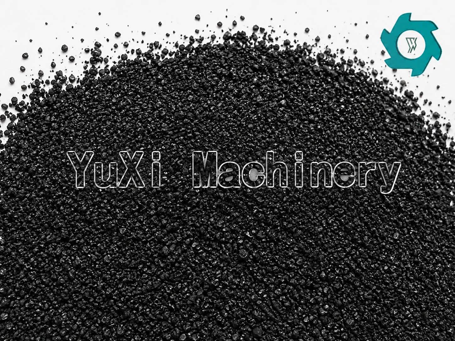Fine black tire rubber powder showing the product made after final grinding and classification