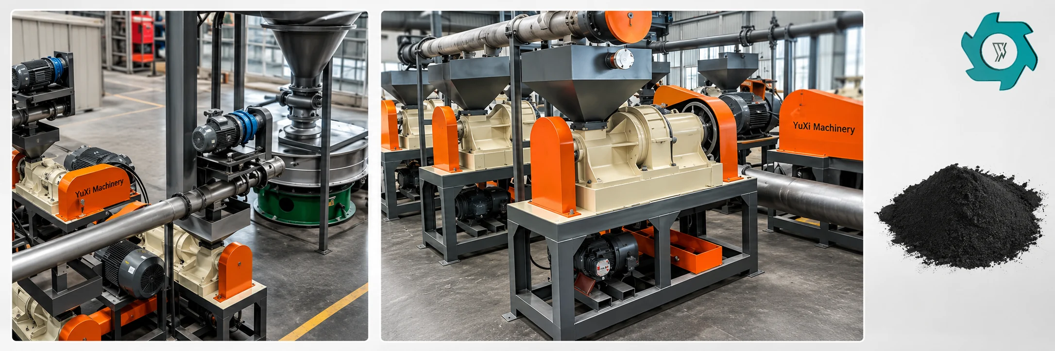 YUXI rubber grinding machine and fine rubber powder stage in a tire recycling production line