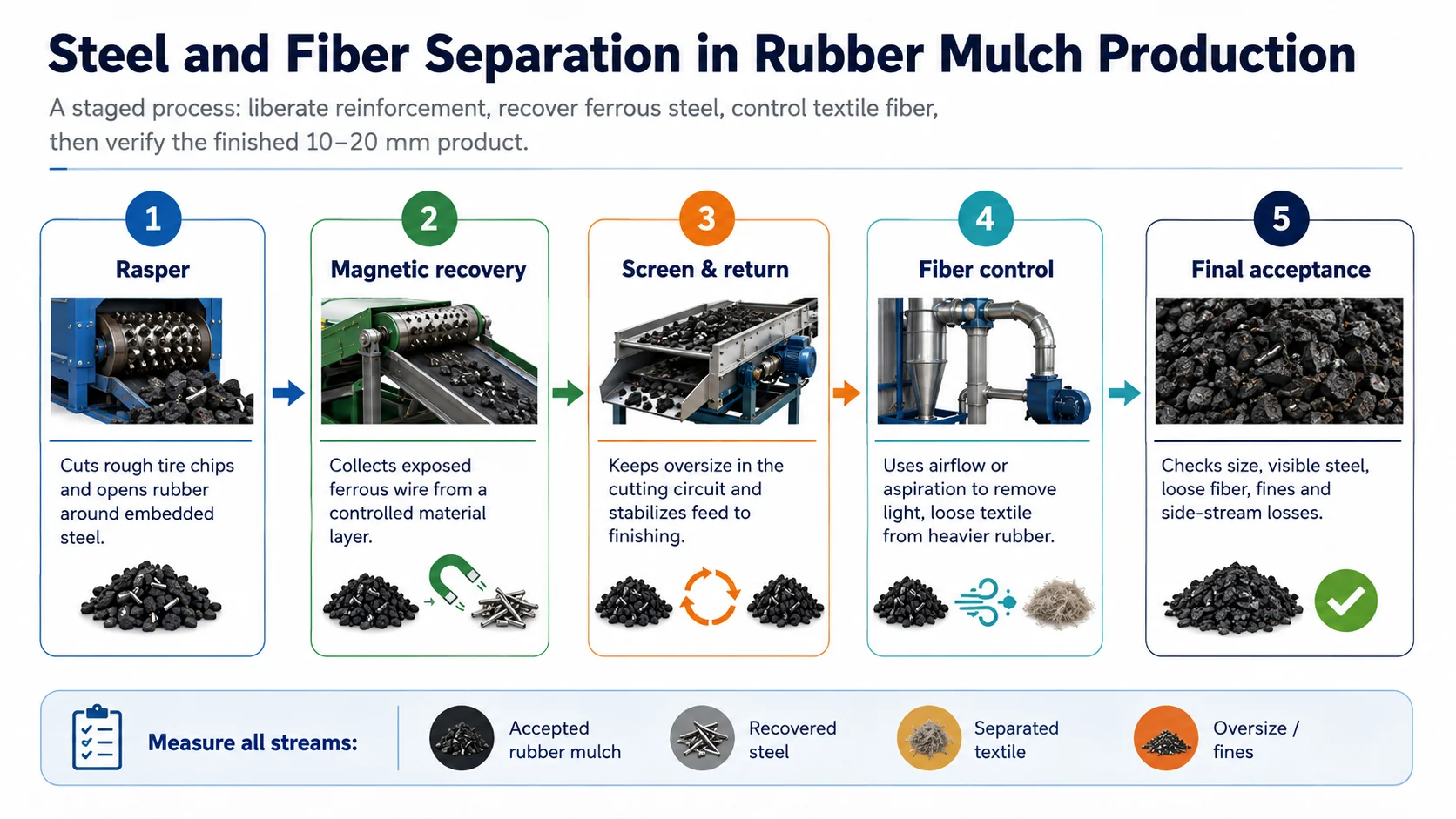 Steel and Fiber Separation in Rubber Mulch Production