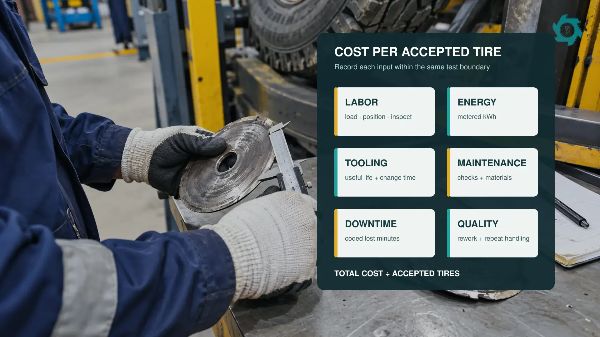 Visual model of labor energy tooling and downtime cost factors